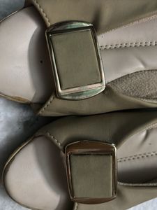 Beige Mules with Buckle Detail