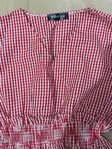 Red Gingham Asymmetrical Ruffle top