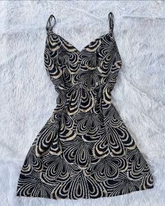 Black & Gold Print Mini Dress