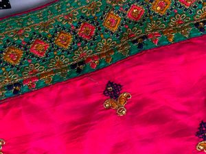 Vibrant Pink Embroidered Silk Saree