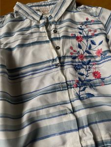 Striped Embroidered Button-Up Shirt