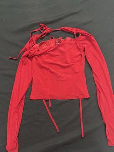 Red Long Sleeve Crop Top
