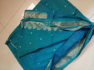 Beautiful Teal Saree with Golden Border