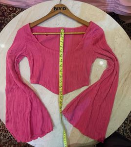 Pink Bell Sleeve Cropped Top