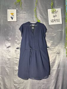 H&amp;M  navy blue pintuck chiffon dress
