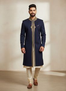 Elegant Navy Blue Sherwani Jacket