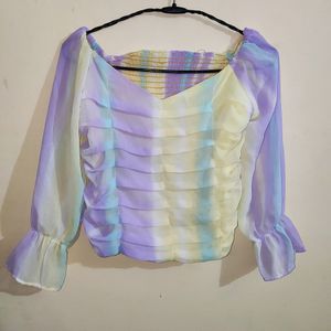 Rainbow Flared Off Shoulder Crop Top