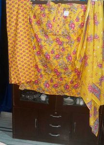 Yellow Floral Kurta Set with Palazzo &amp; Dupatta