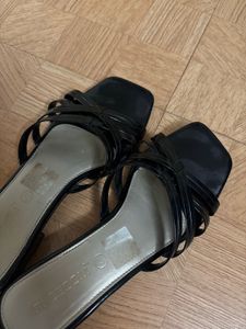 Black Strappy Square Toe Sandals