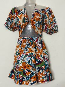 Vibrant Abstract Print Cut-Out Dress