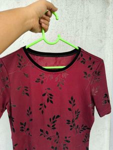 Burgundy Floral Print Dress