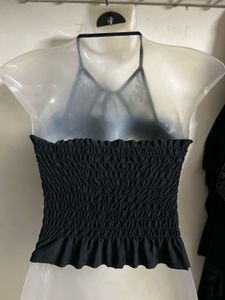 Black Lace Halter Neck Crop Top