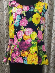 Vibrant Floral Sleeveless Peplum Top