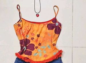 Vibrant Floral Cami Top with Necklace