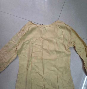 Yellow short Kurta with front dori