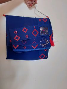 Totally New Royal Blue Saree Wid Blouse