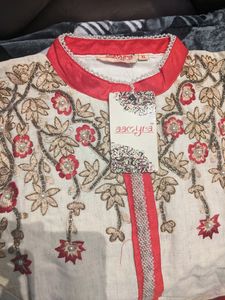 Khadi Cotton Heavy Embroidery Kurta With Dupatta