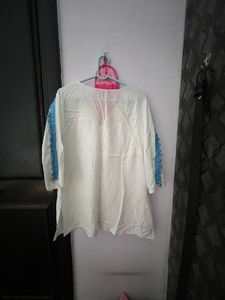Elegant White &amp; Blue Kurta Set with Embroidery