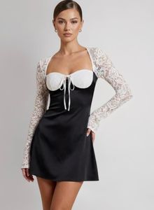Elegant Black & White Lace Trim Dress