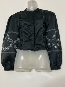 Pintresty silk Black Embroidered top