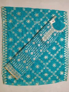 Semistitched Embroidered With Mirror N Stones Work