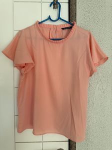 Chic Peach Ruffled Neck Top
