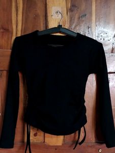 Black Ruched Long Sleeve Top