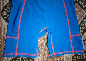 Blue Swim Bottoms with Orange Trim