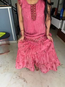 Beautiful Pink Embroidered Kurta &amp;skirt set