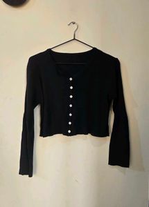 Black Button-Up Crop Top