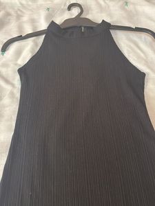 Black Ribbed Halter Neck Mini Dress