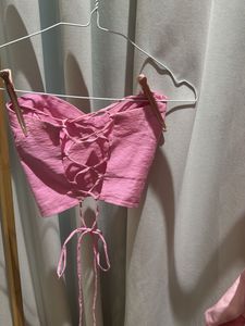 Zara Pink Back Tie-Up Corset Top XS