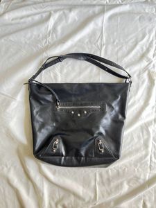 Black Leather Hobo Shoulder Bag