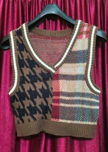 Retro Patchwork Knit Sweater Vest(S-M)