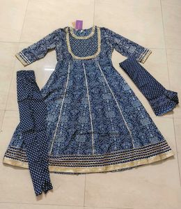 MEERA FAB ~ Pure cotton Anarkali Navy Blue 💙🎀