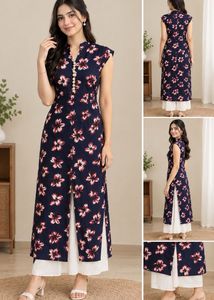 Navy Floral V-Neck Dress with Gold Buttons