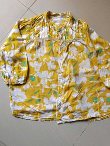 Sunny Yellow Floral Print Button-Up Top