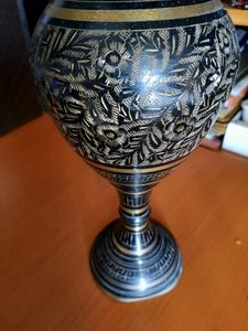 Long BRASS etched FLOWER VASE