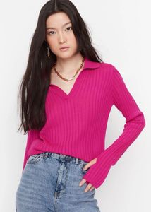 Ribbed Knit Collared Top