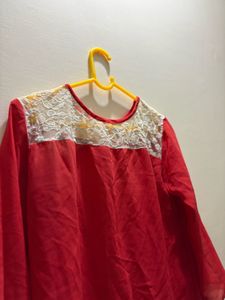 Elegant Red Tunic with Lace Detail