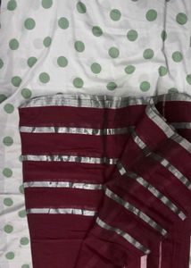 Maroon Saree with Silver Stripes