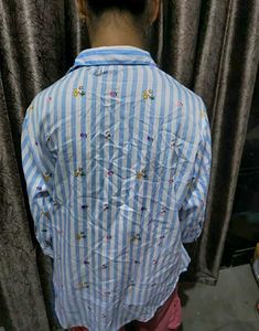 Blue Striped Shirt with Fun Print