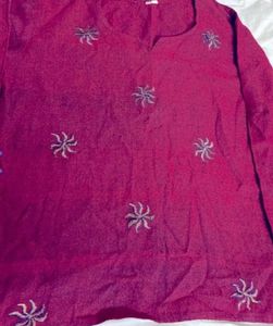 Maroon Woollen Top With Embroidery inGolden Thread