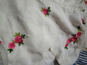 White Kurta with Pink Floral Embroidery