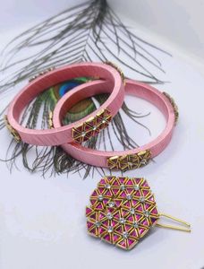 Elegant silk thread bangles with upin combo set