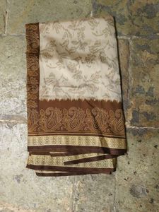 Silk Beige & Brown Paisley Saree