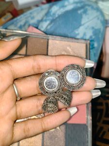 Oxidized Mirror Jhumka Earrings