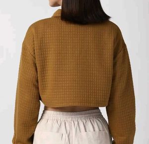 FOREVER 21 Brown Waffle Knit Shirt Style Crop Top