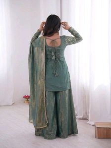 Elegant Green Embroidered Kurta Sharara Set