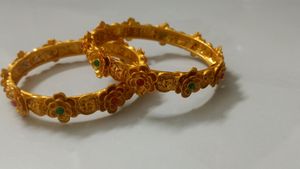 Exquisite Gold Tone Flower Bangles